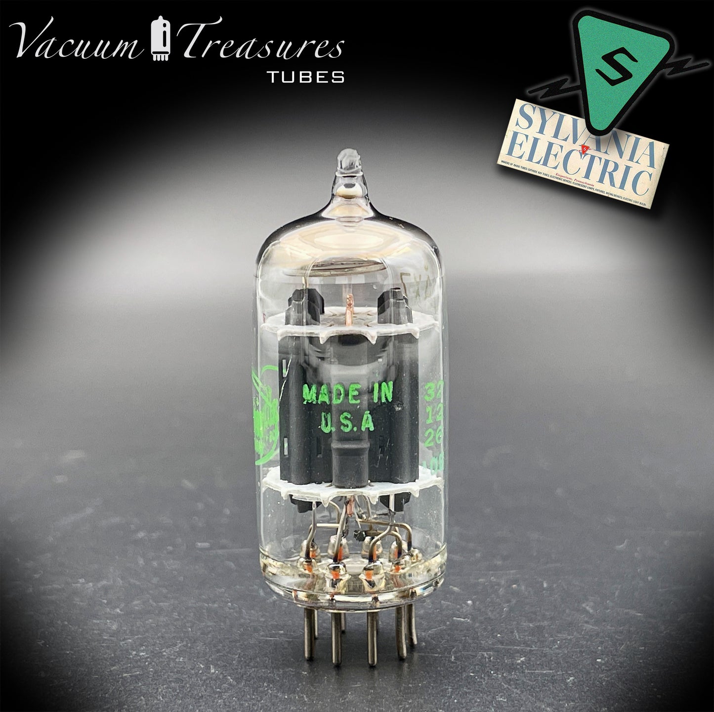 12AX7 ECC83 Baldwin by Sylvania Long Gray Plates Halo Getter Tested Tube USA