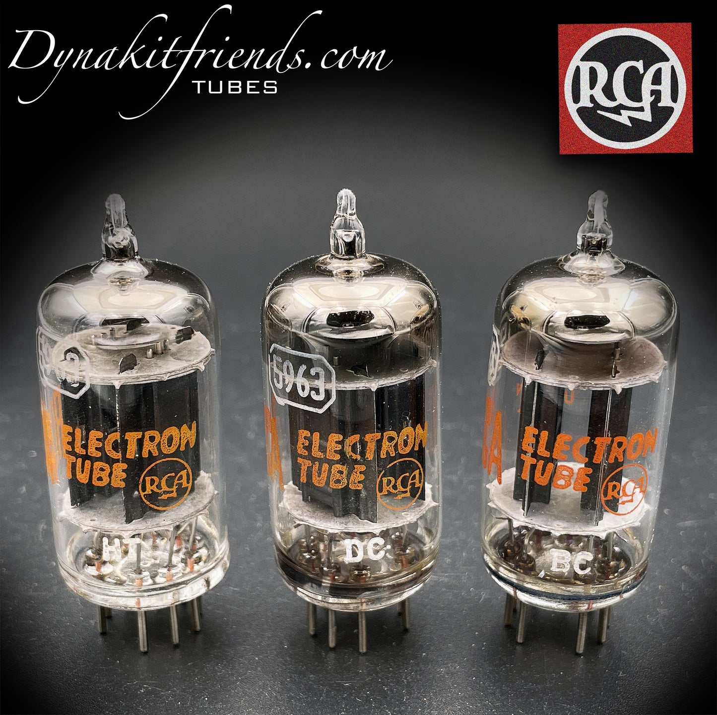 5963 ( ECC82 12AU7 WA ) RCA NOS Plaques noires Square Foil Getter Tubes testés à faible bruit et microphoniques fabriqués aux États-Unis dans les années 50