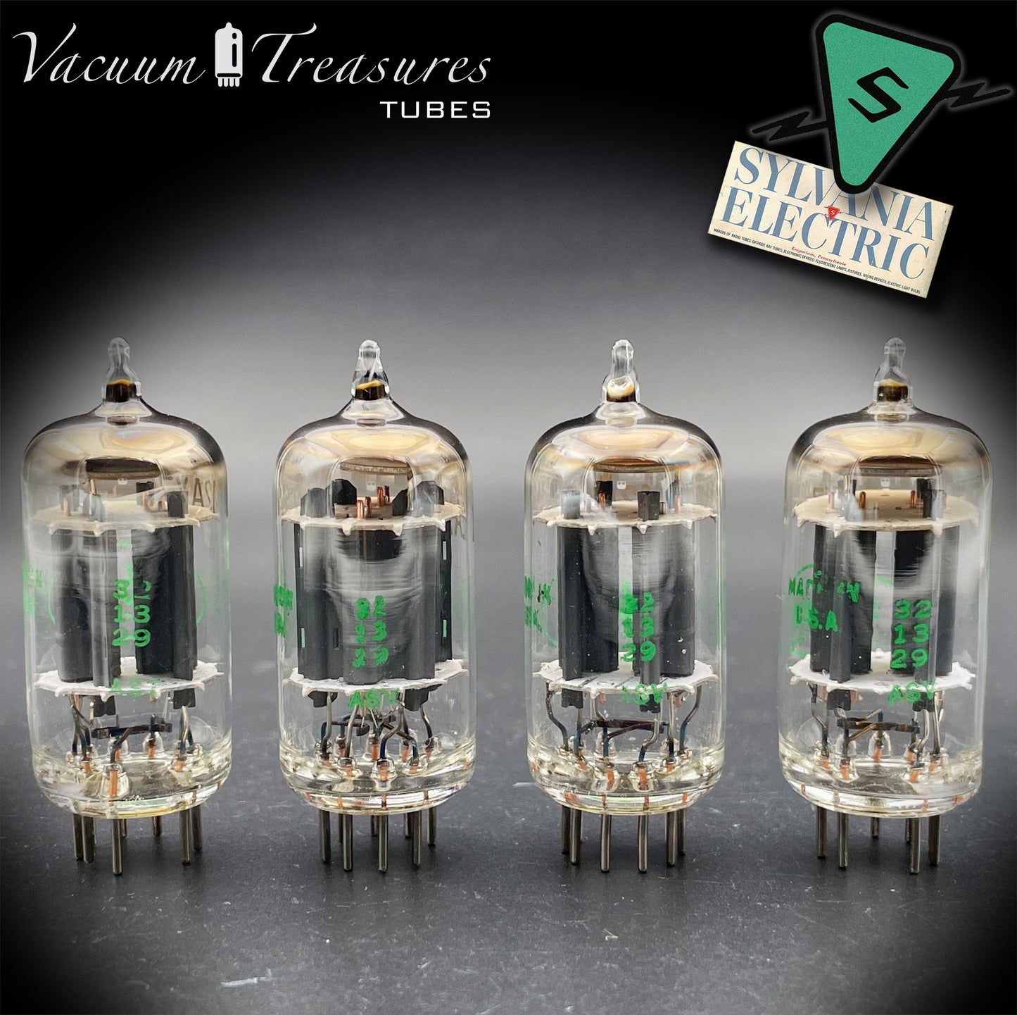 12AX7 / ECC83 Baldwin by Sylvania Matched Quad Long Gray Plates Halo Getter Made in USA