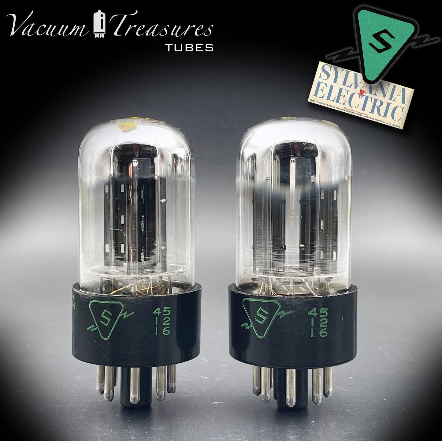 6SN7GTB NOS SYLVANIA CHROME TOP Matched Pair Yellow Dot Black Plates Tubes USA 1955
