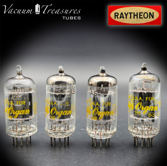 12AX7A ECC83 RAYTHEON – Low Noise Matched Quad – Long Black Plates Tubes Made in USA '60s