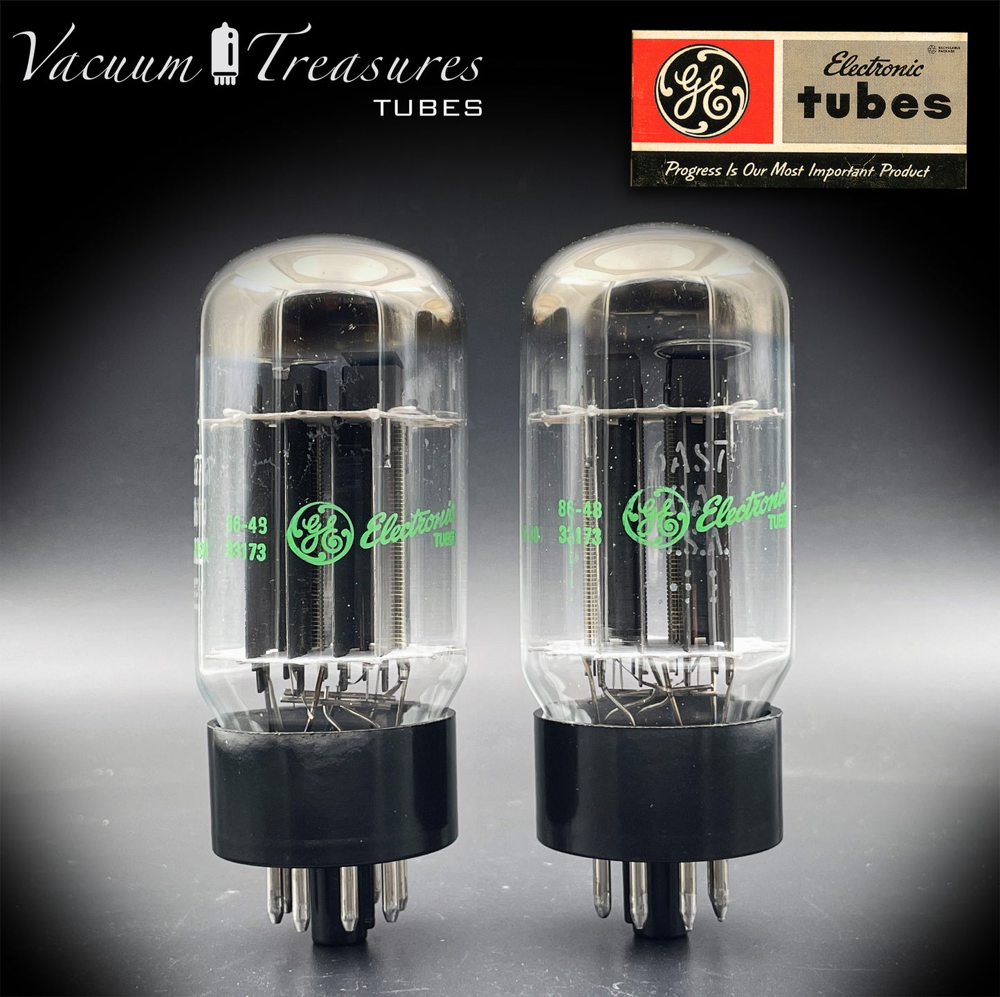 6AS7GA / 6080 GE NOS NIB Black Plate Green Print Matched Pair AMPLITREX Tested