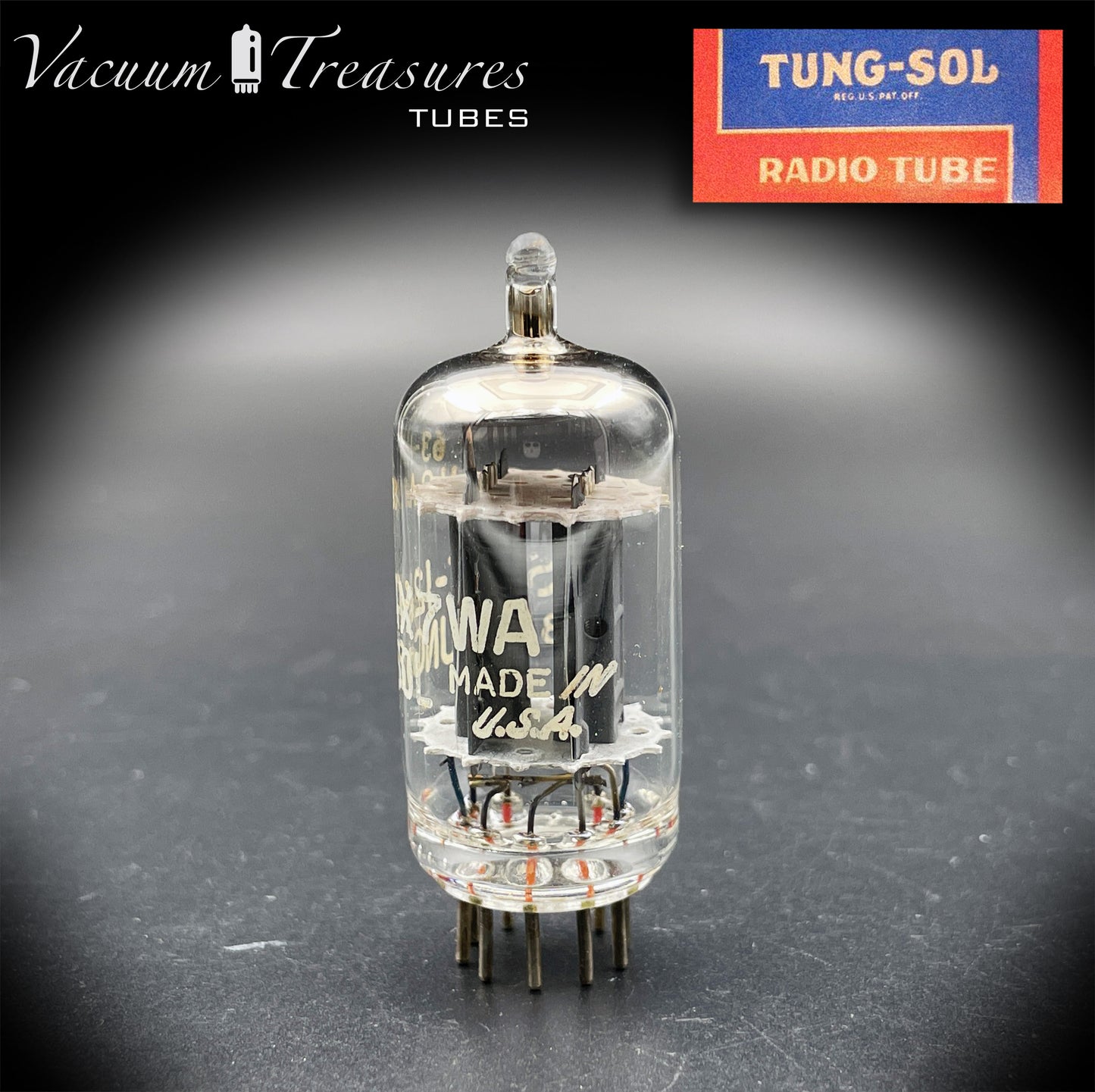 US AF 12AX7 WA E83CC NOS TUNG-SOL Long Gray Plates Halo Getter Tested Tube MADE IN USA '63