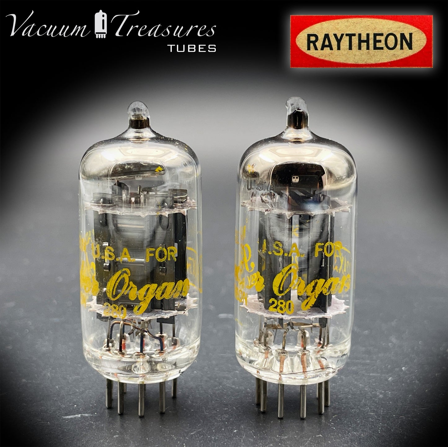 12AX7A ECC83 RAYTHEON – Matched Pair – Long Black Plates Tubes Made in USA '62