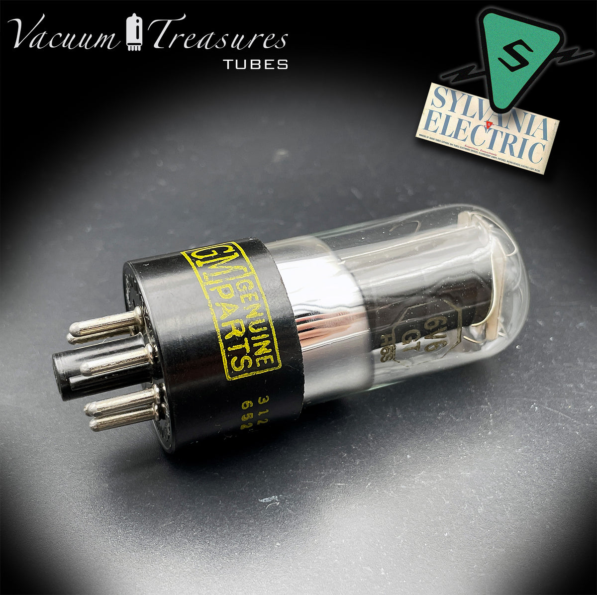 6V6GT NOS GM by Sylvania Black Plate Foil Getter AMPLITREX Tested Tube USA 1956