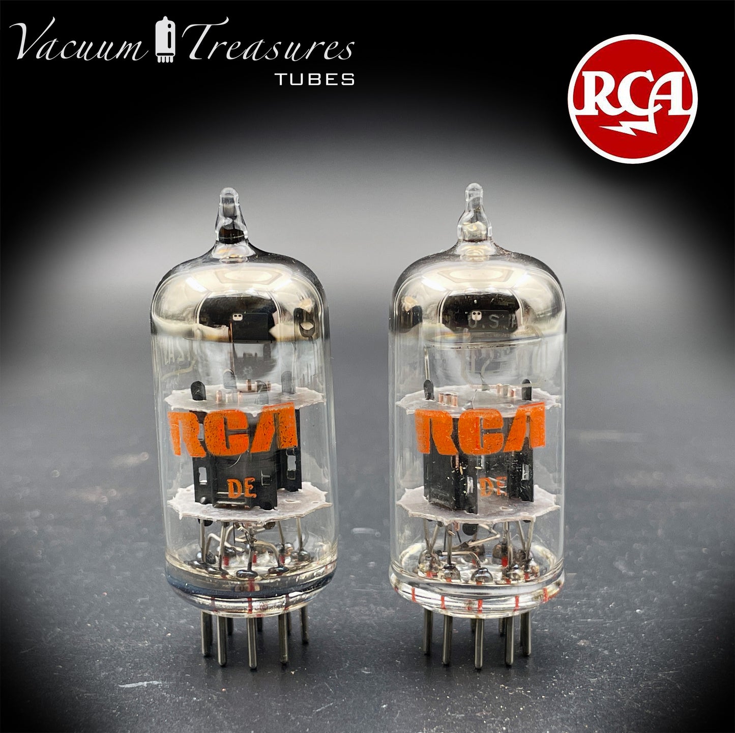 12AV7 RCA NOS NIB Black Plates Halo Getter Matched Pair Tubes Made in USA