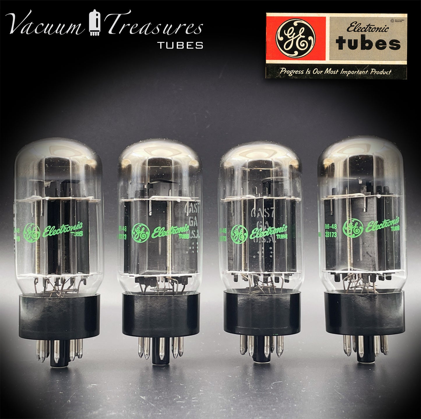 6AS7GA / 6080 GE NOS NIB Matched Quad Black Plates Green Print AMPLITREX Tested