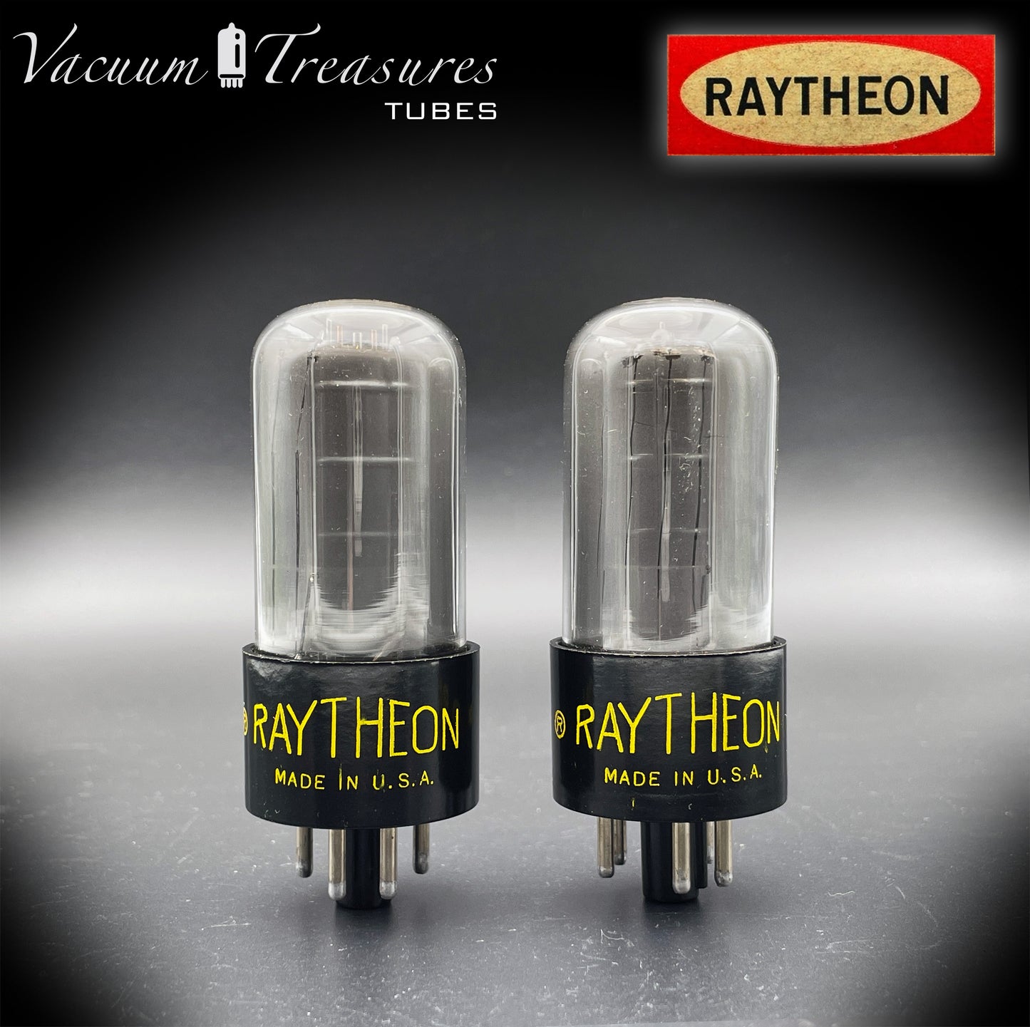 6V6 GT RAYTHEON NOS NIB Black Plates Grafite Glass Square Getter Matched Tubes Made in USA '50s