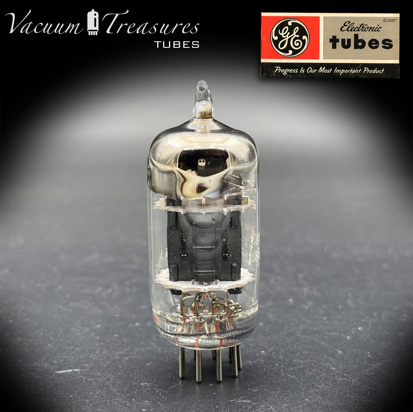 JG 5751 WA GE NOS Triple Mica Black Plates Square Getter Amplitrex Tested Tube Made in USA '55