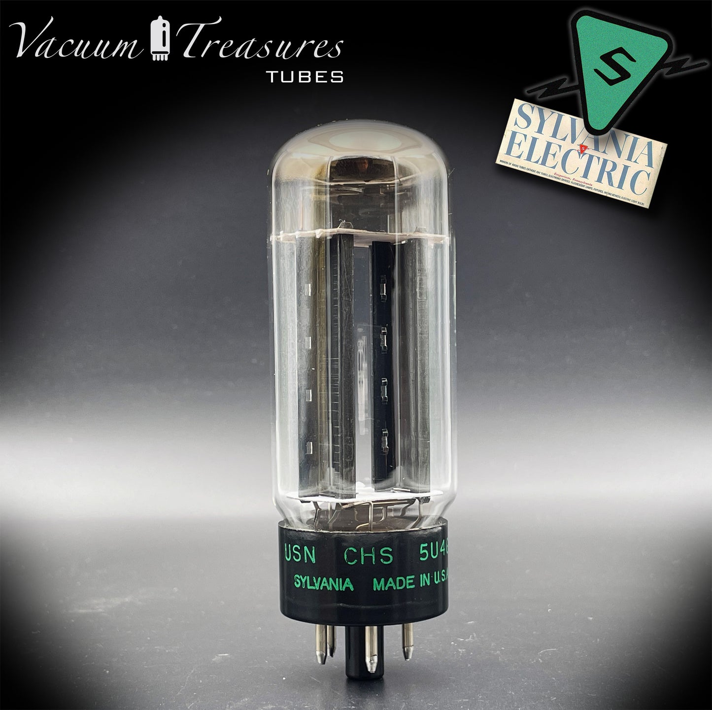 USN CHS 5U4GB SYLVANIA NOS NIB Black Plates Halo Getter Tested Tube Rectifier Made in USA
