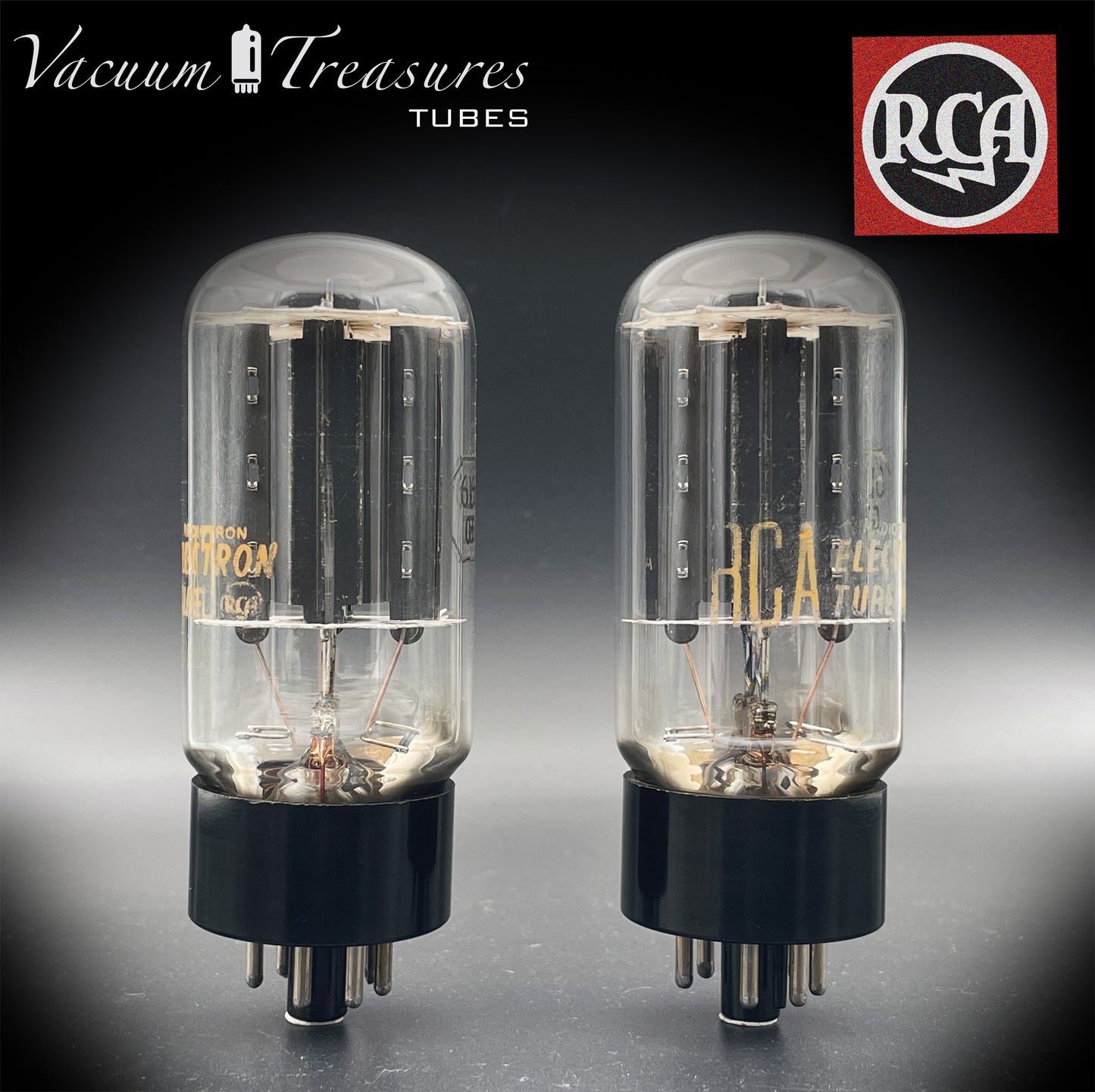 6L6GB RCA Black Plates Double Bottom Getter – Matched Pair – AMPLITREX Tested – Made in USA