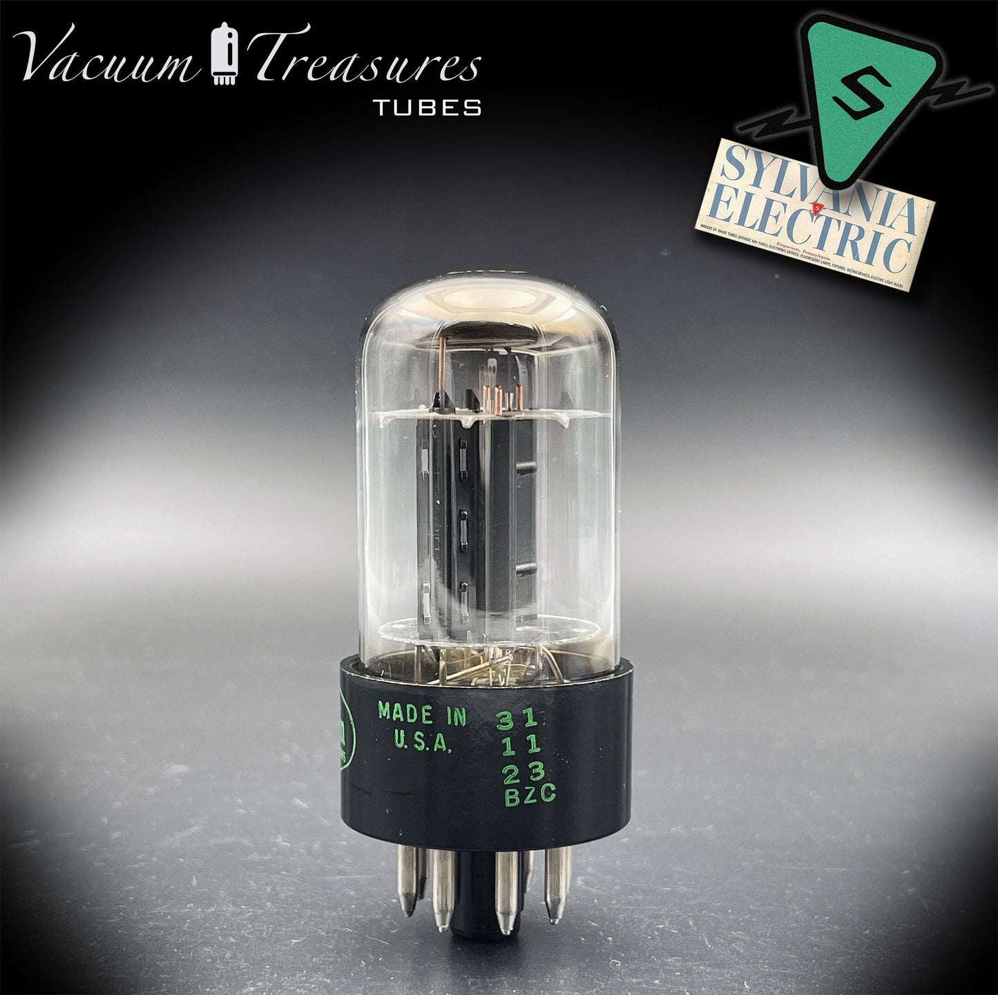 6SN7GTB Baldwin by SYLVANIA Tested Balanced Tube Black Plates Halo Getter Made in USA '61