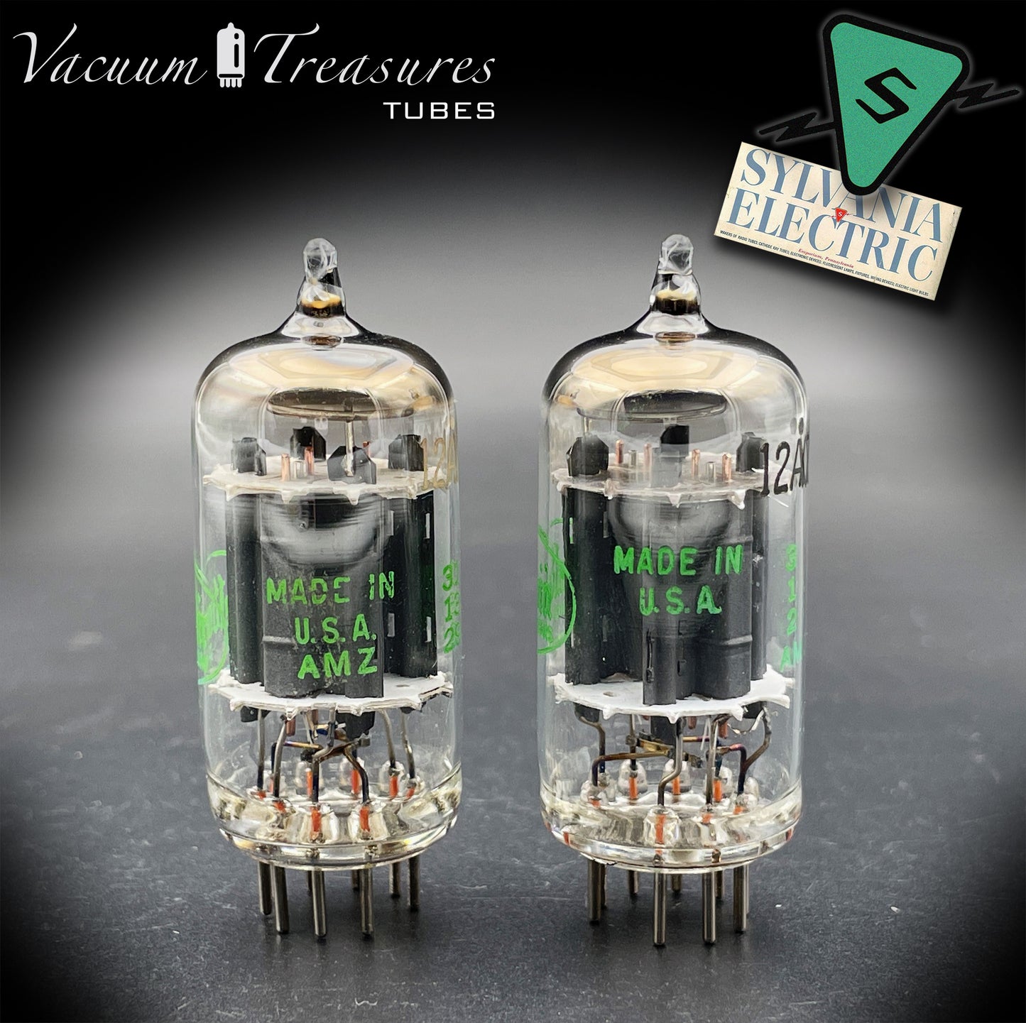 12AX7 / ECC83 Baldwin by Sylvania Matched Pair Long Gray Plates Halo Getter Made in USA