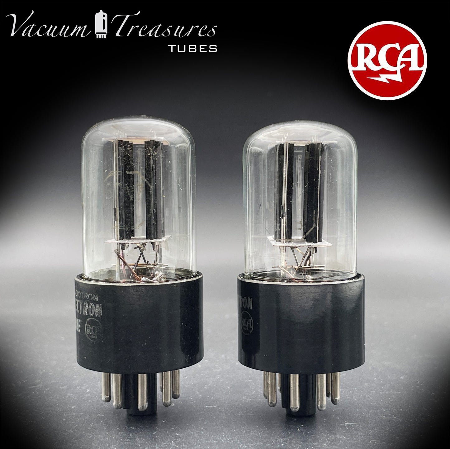 6SN7 GTB RCA Silver Logo AMPLITREX Tested Pair Same data Codes Black Plates D Getter Low Noise & Mic Tubes