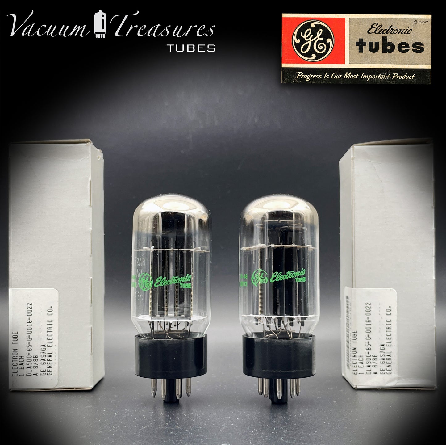 6AS7GA GE NOS NIB Military Green Label Matched Pair Black Plates AMPLITREX Tested USA