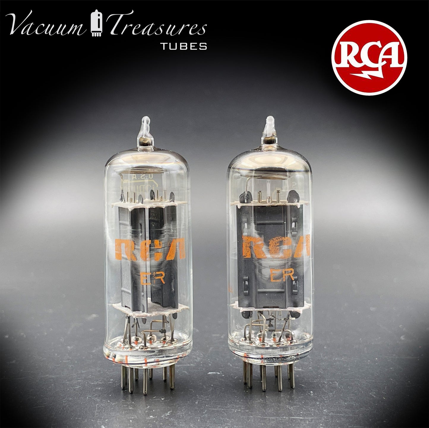 12BH7A 7032 NOS NIB RCA Matched Pair - Same Codes - Gray Plates Halo Getter Tubes USA '74