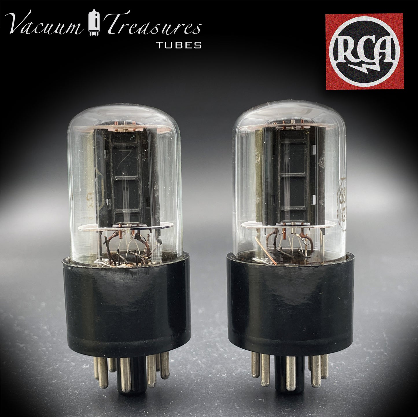 6SN7 GTB RCA Black Plates Square Getter Matched Tubes Made in USA '50s