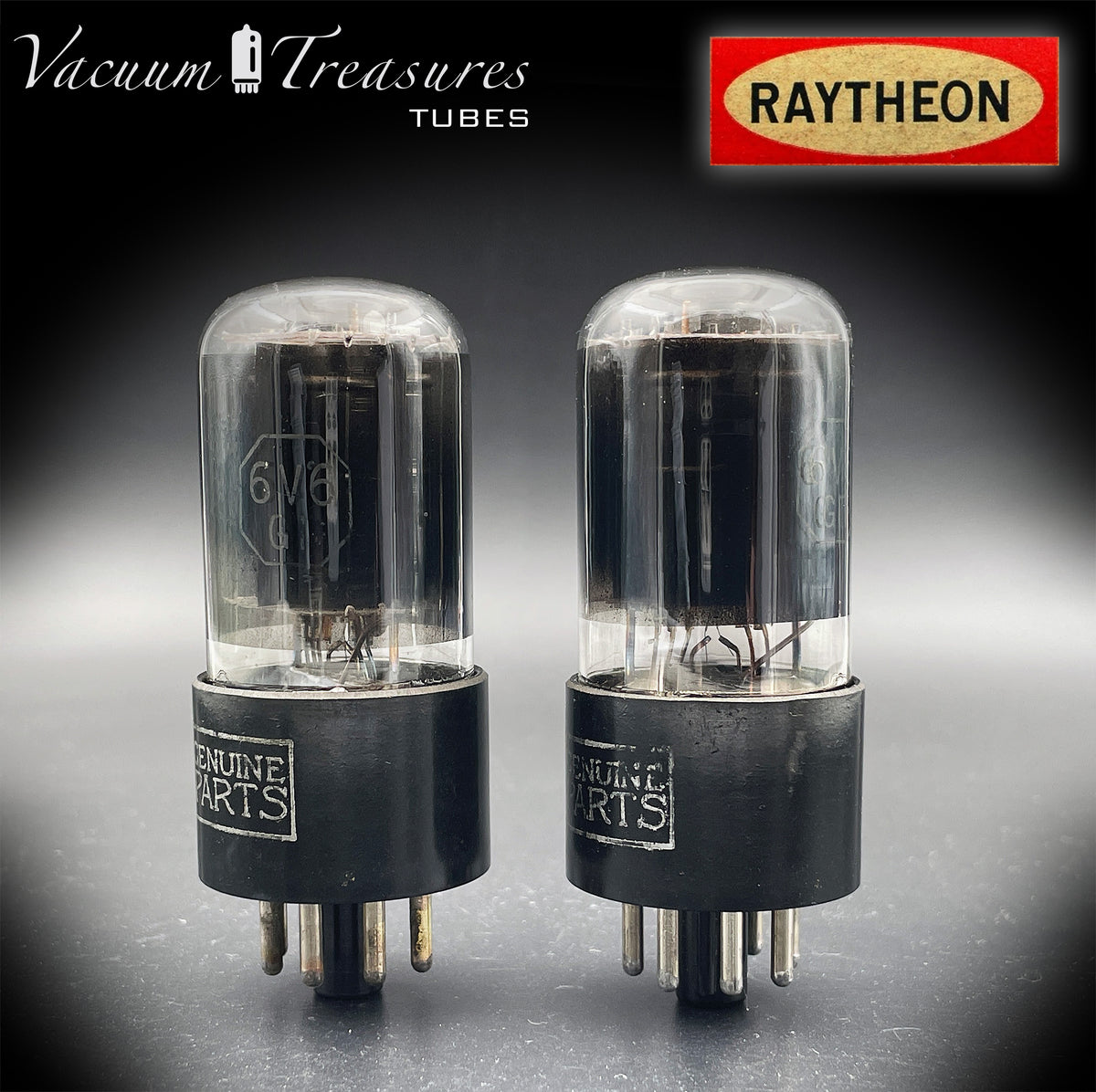 6V6GT NOS GM by Raytheon Black Plates Smoked Glass Square Getter Matched Pair Tubes USA 1957