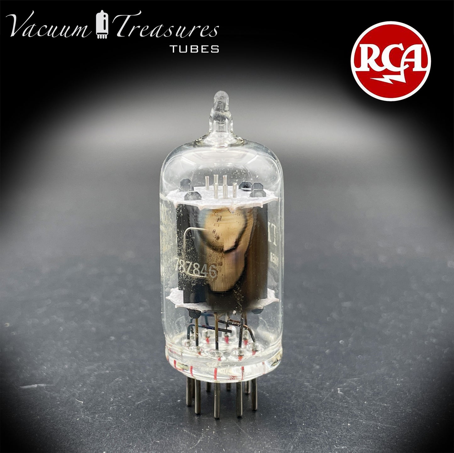 7025 12AX7 RCA Clear Top Long Gray Plates Side D Getter Tested Tube Made in USA '60s