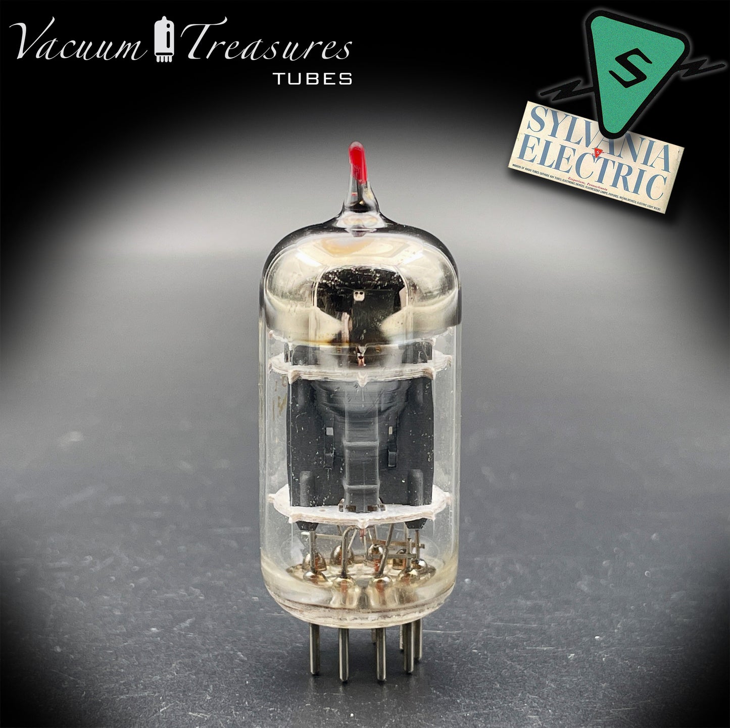 5814A / 12AU7 Sylvania Gold Brand Triple Mica Red Tip Square Getter Made in USA