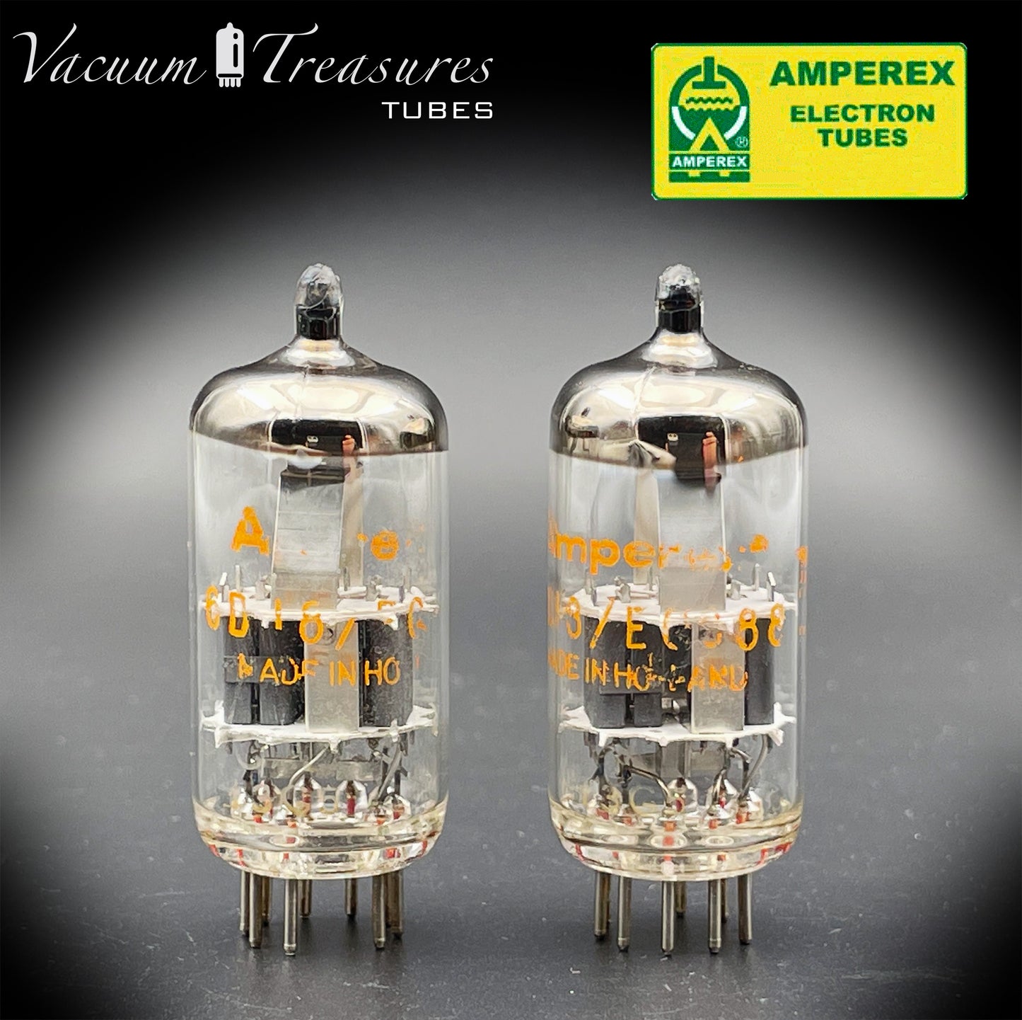 ECC88 ( 6DJ8 ) AMPEREX by Philips (Eindhoven) Disc Dimpled Getter Tubes Made in HOLLAND '60s