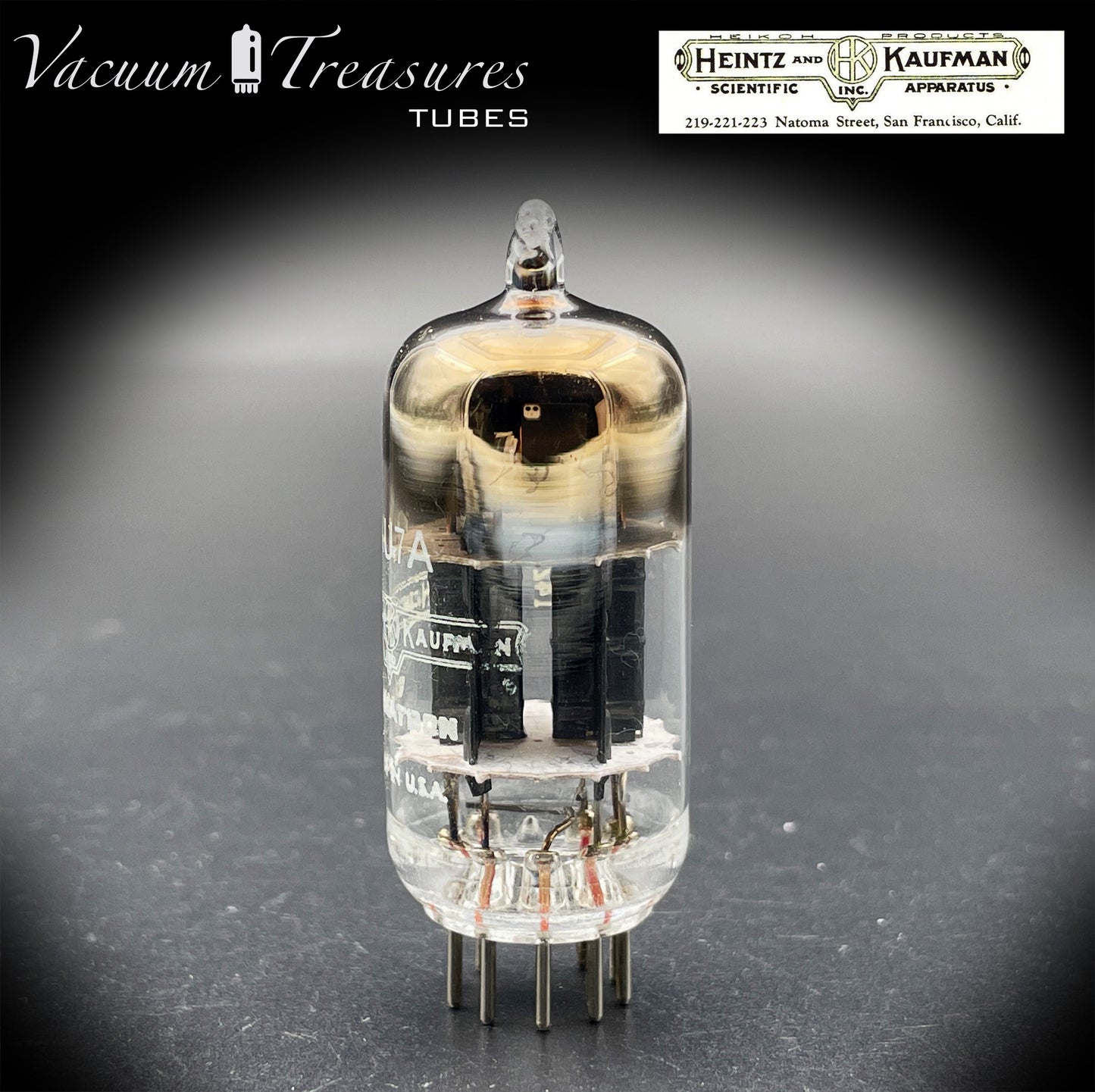 12AU7A / ECC82 Heinz & Kauffman Black Plates Horse Shoe Getter Made in USA