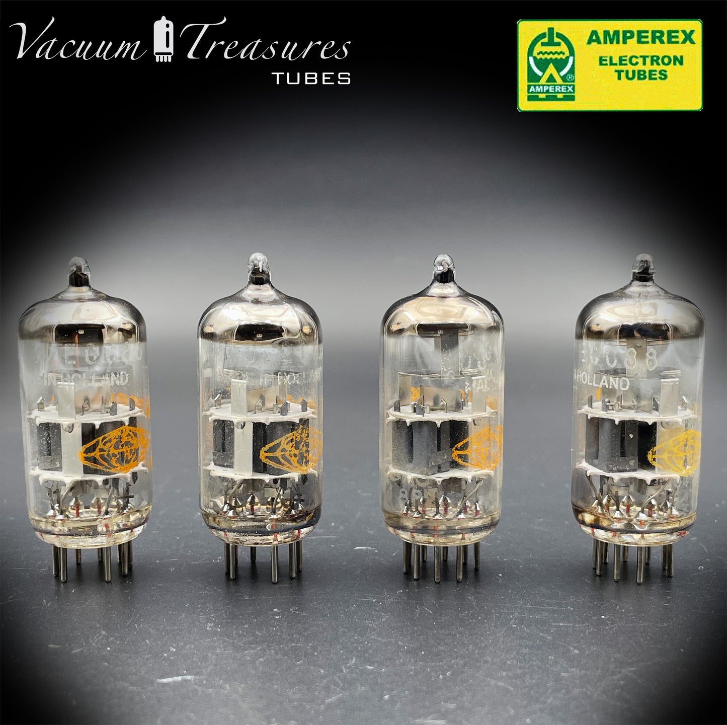 ECC88 6DJ8 AMPEREX AMPLITREX Matched Quad Tubes Made in HOLLAND '60s