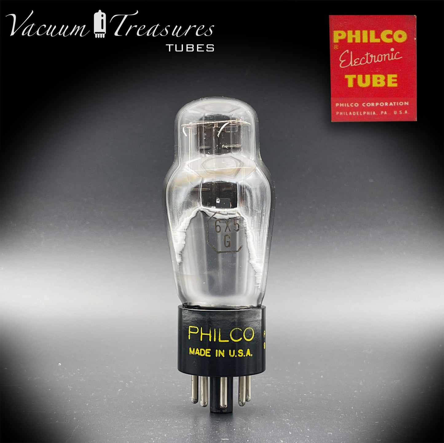 6X5 G ( 6Z5P ) PHILCO NOS Black Plates Foil Getter Rectifier Tube MADE IN USA '50s