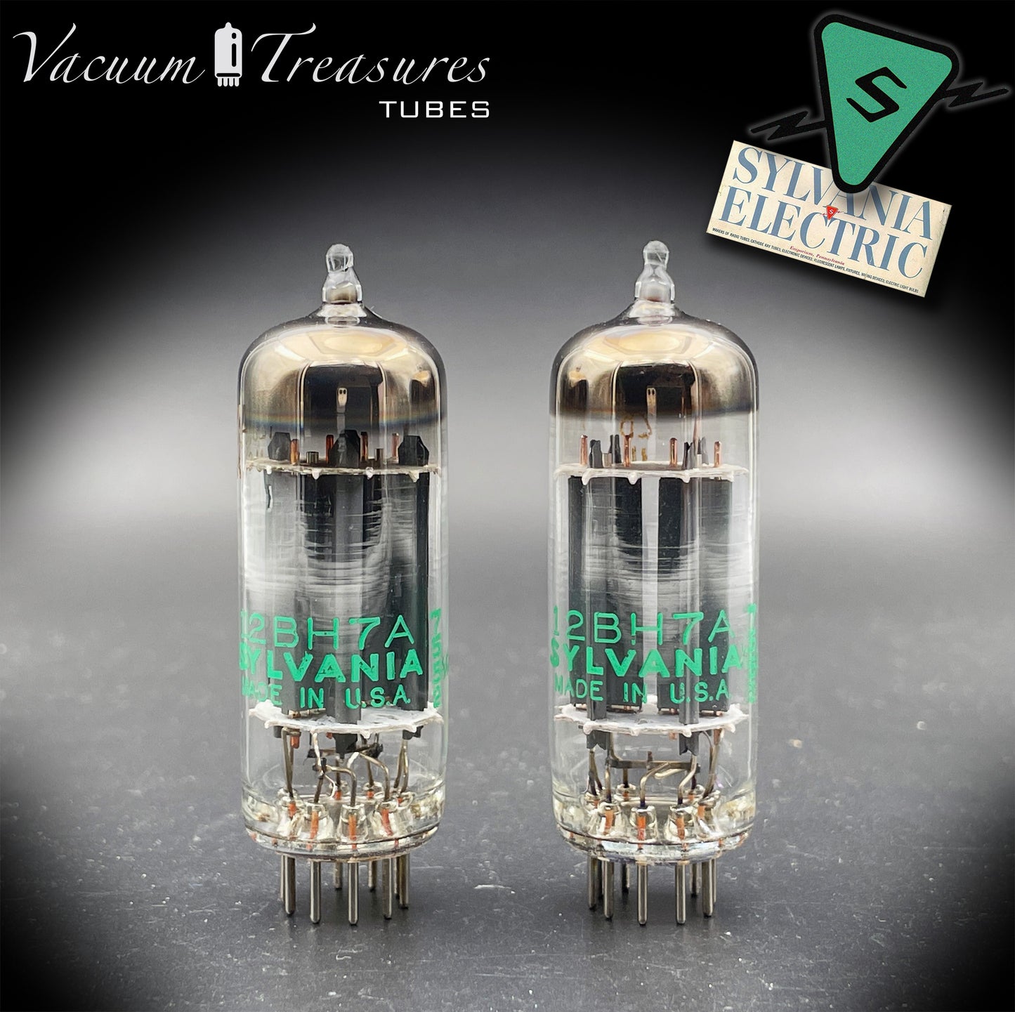 12BH7A NOS NIB Sylvania Gray Plates Halo Getter Matched Pair Tubes USA 1975
