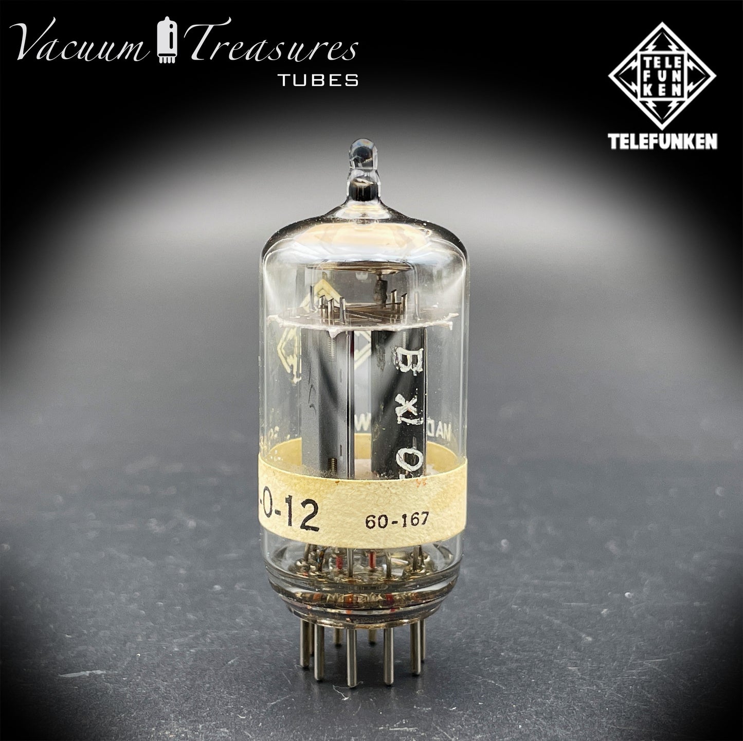 12AX7 ECC83 NOS Telefunken – Smooth Plates Diamond Bottom Tested Tube Western Germany