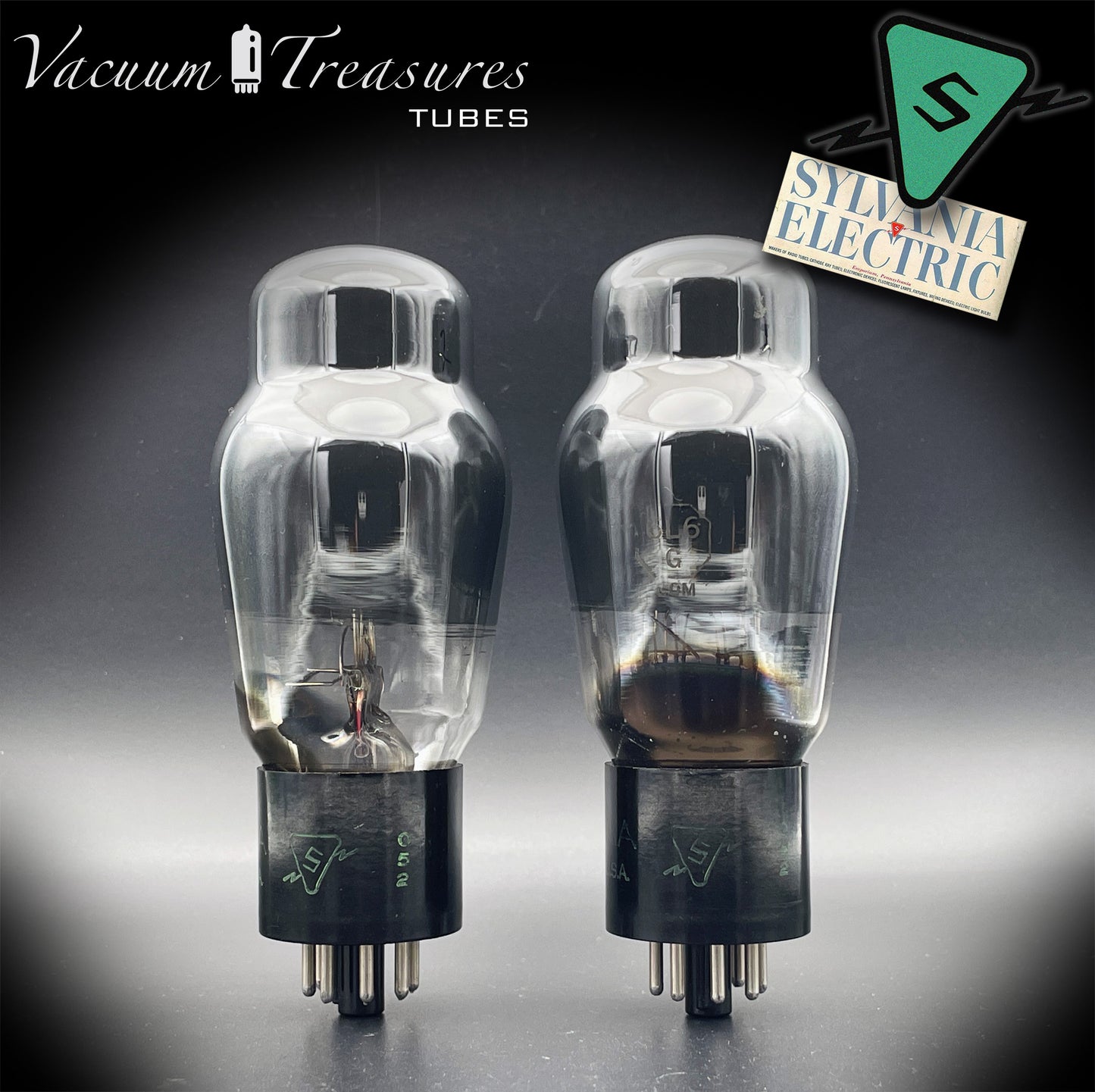 6L6G SYLVANIA Smoked Glass Square Bottom Getter - Pair - Same Factory Code 052 - Amplitrex Tested - STRONG