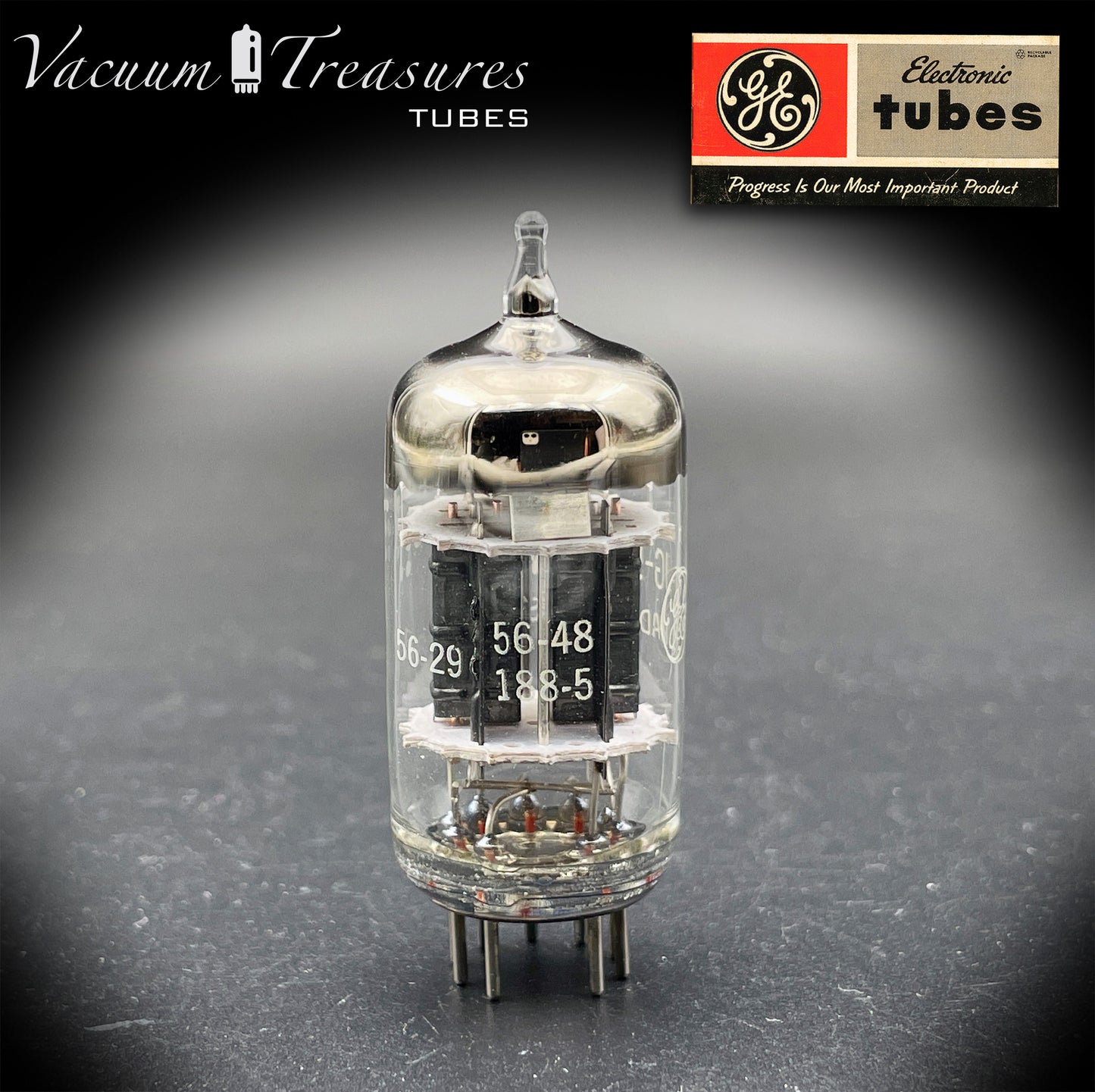 JG 5751 WA GE NOS Triple Mica Black Plates Amplitrex Tested Tube Made in USA '56