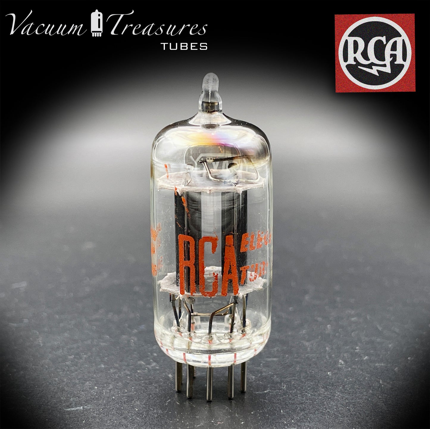 12AX7 / ECC83 RCA Long Black Plates Square Tilt getter - Balanced - Low Noise & Mic - Made in USA '58