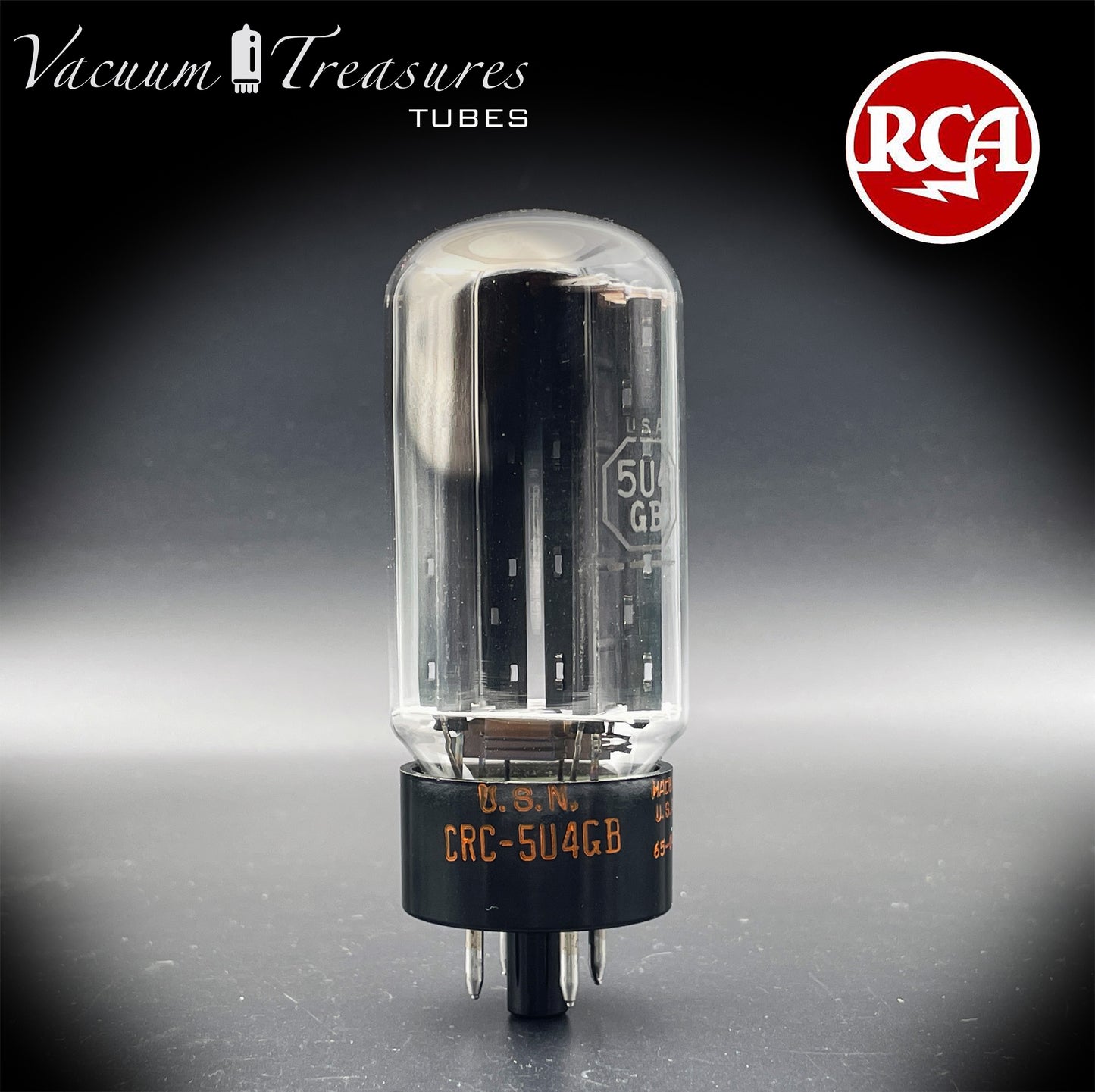 USN CRC 5U4GB RCA NOS NIB Black Plates Top Side Halo Getter Tested Tube Rectifier USA