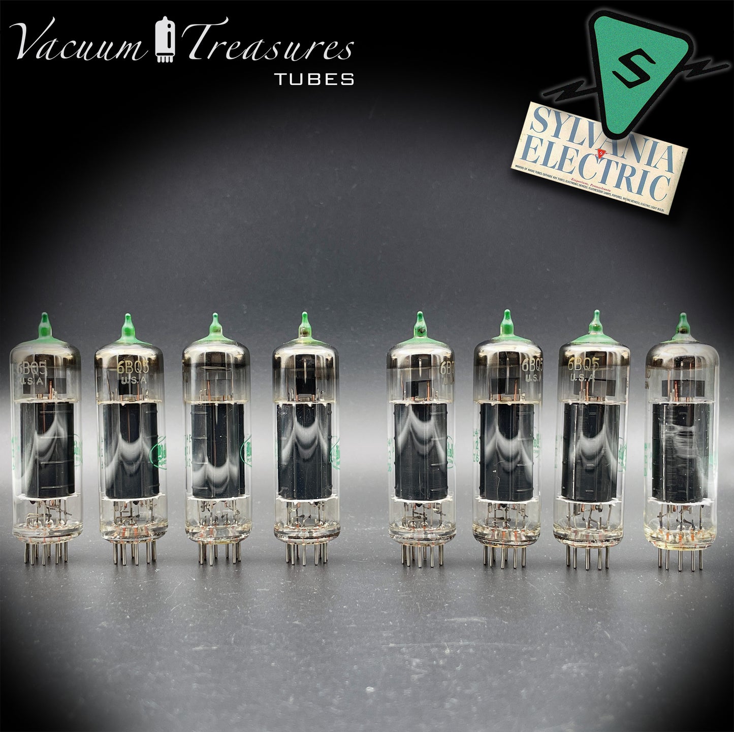 6BQ5 ( EL84 ) SYLVANIA Green Dot NOS Black Plates Matched Tubes ( 8 Tubes ) Made in USA '60s