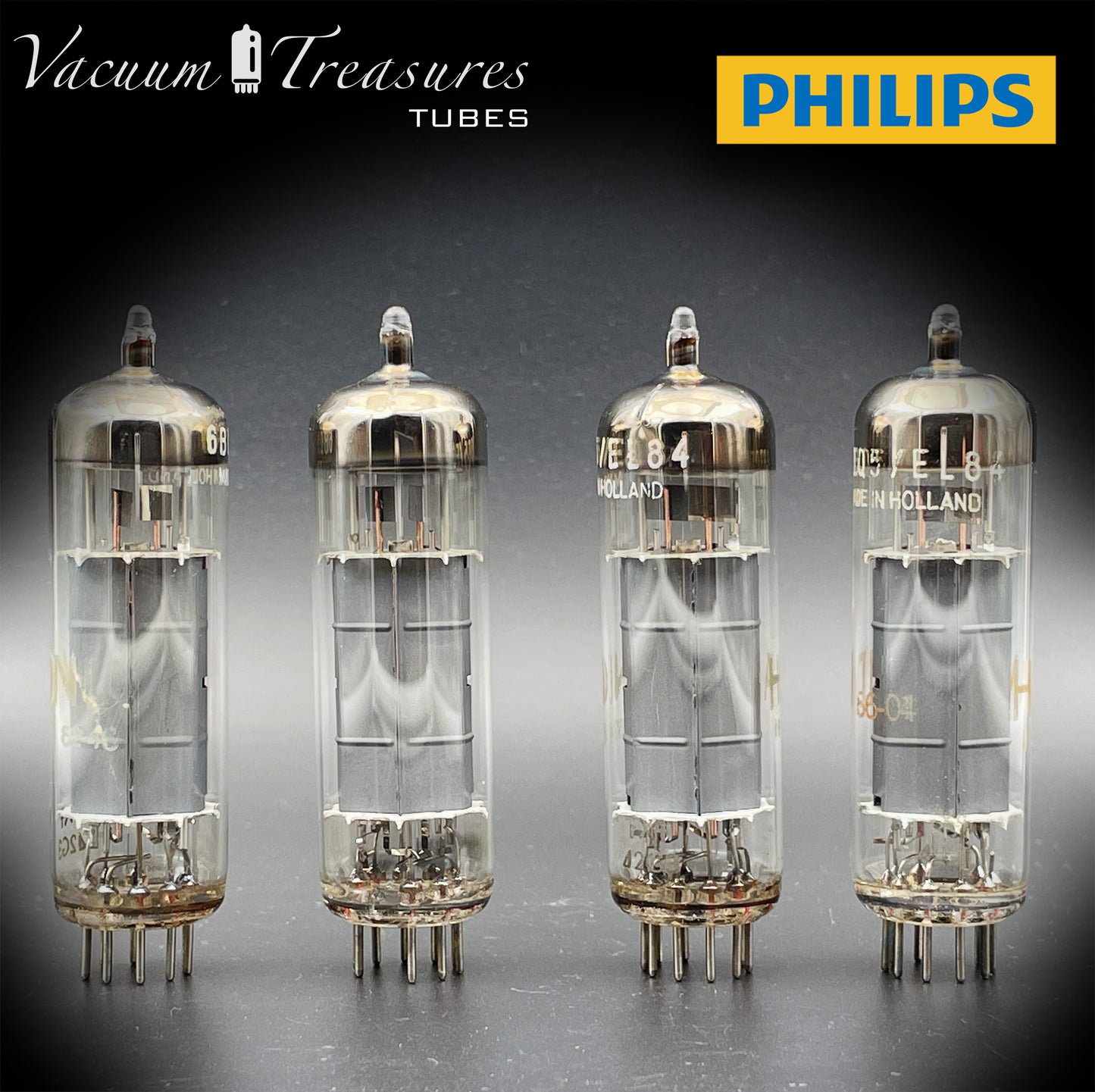 6BQ5 ( EL84 ) AMPEREX PHILIPS Heerlen plant Gray Plates Halo Getter rX4 Matched Tubes Made in HOLLAND