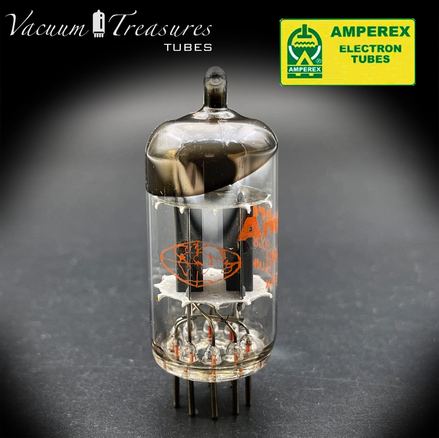 12AU7 (ECC82) NOS AMPEREX Kurzplatten 45° O Getter Balanced Triodes Tested Tube MADE IN HOLLAND