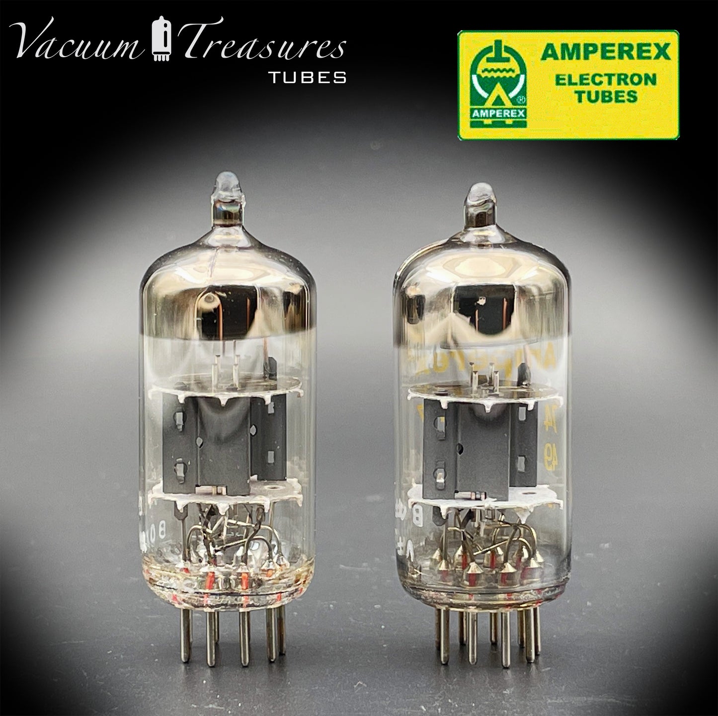 12AT7 ( ECC81 ) NOS NIB AMPEREX by Mullard, Blackburn Plant, Wing Gray Plates Halo Getter Matched Pair Tubes MADE IN GT. BRITAIN