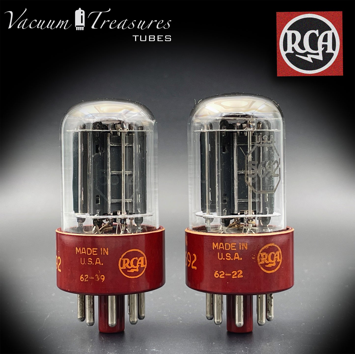 5692 ( 6SN7 GT ) RCA NOS TUBE LEGENDARY RED BASE Black Plates Matched Pair Tubes Made in USA