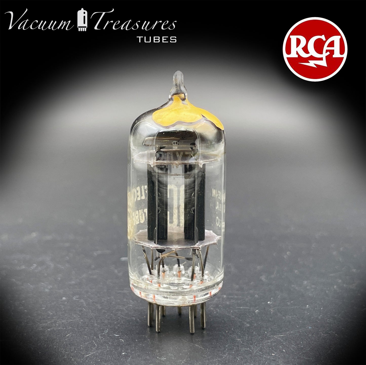 12AX7 ECC83 NOS RCA Long Black Plates Yellow Tip Square Getter Tested Tube USA 1955
