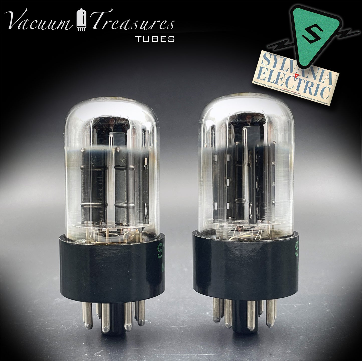 6SN7GTB NOS SYLVANIA CHROME TOP Matched Pair Low Noise & Mic Black Plates Tubes USA 1955