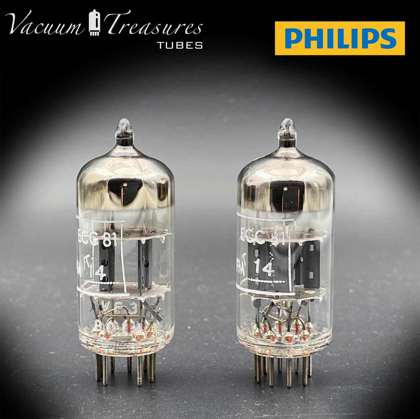 12AT7 ( ECC81 ) NOS NIB PHILIPS by Mullard, Blackburn Plant, Wing Gray Plates Halo Getter Matched Pair Tubes MADE IN GT. BRITAIN