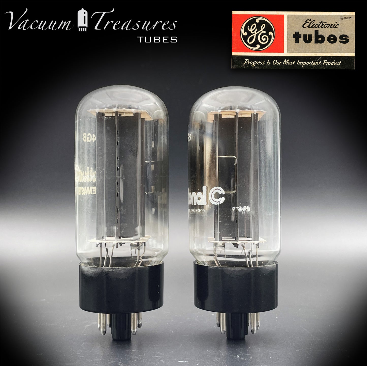 5U4 GB  5AS4A GE/International NOS NIB Gray Plates Side Square Getter Matched Pair Tubes Rectifiers Made in USA