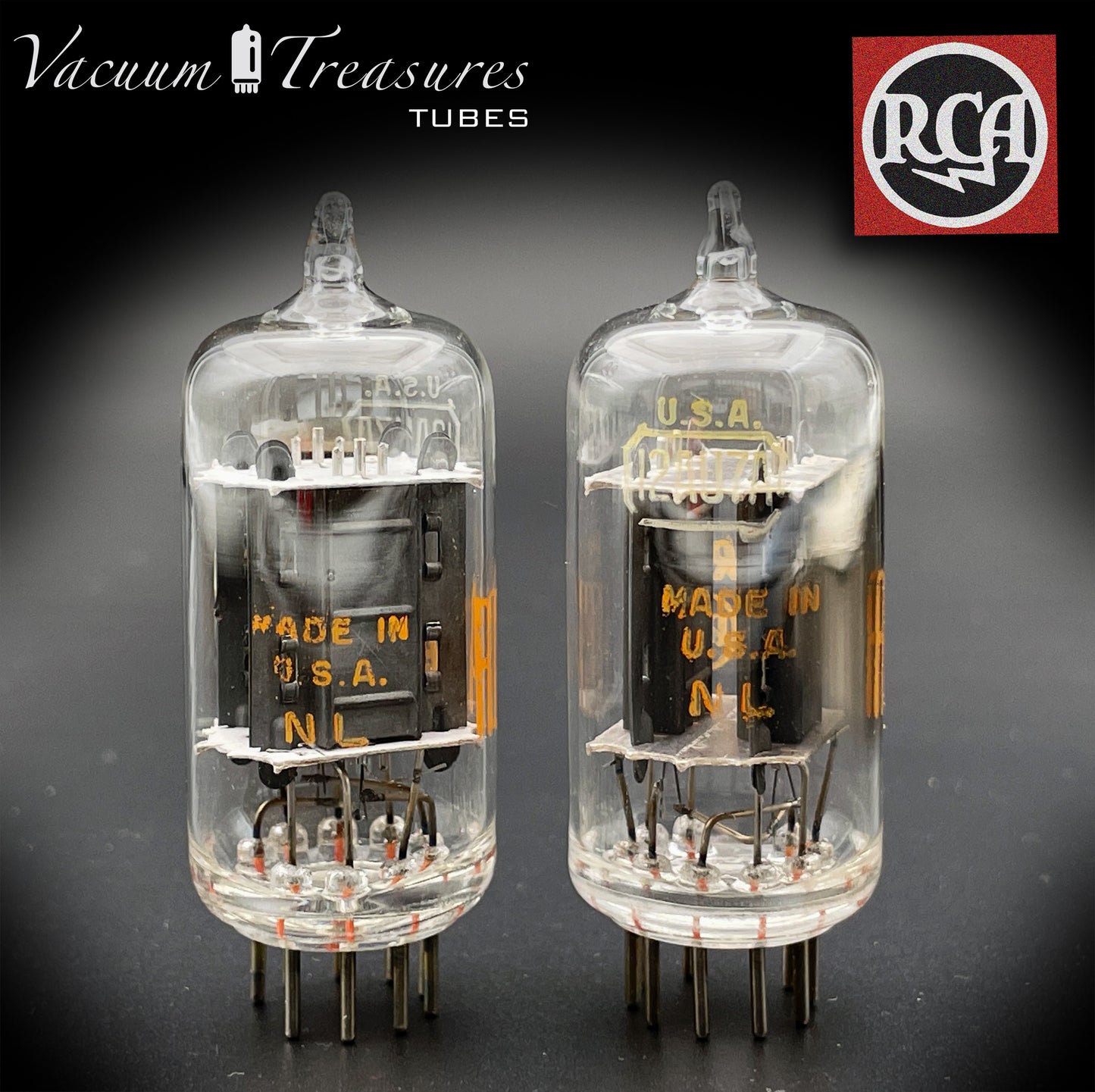 12AU7 A (ECC82) RCA Clear TOP Placas largas grises laterales [] Tubos combinados Getter fabricados en EE. UU.