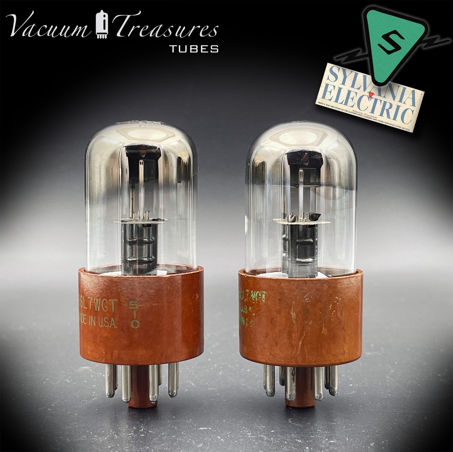 JAN-CHS 6SL7WGT NOS NIB SYLVANIA Brown Base Square Getter AMPLITREX Tested Pair Made in USA '50s