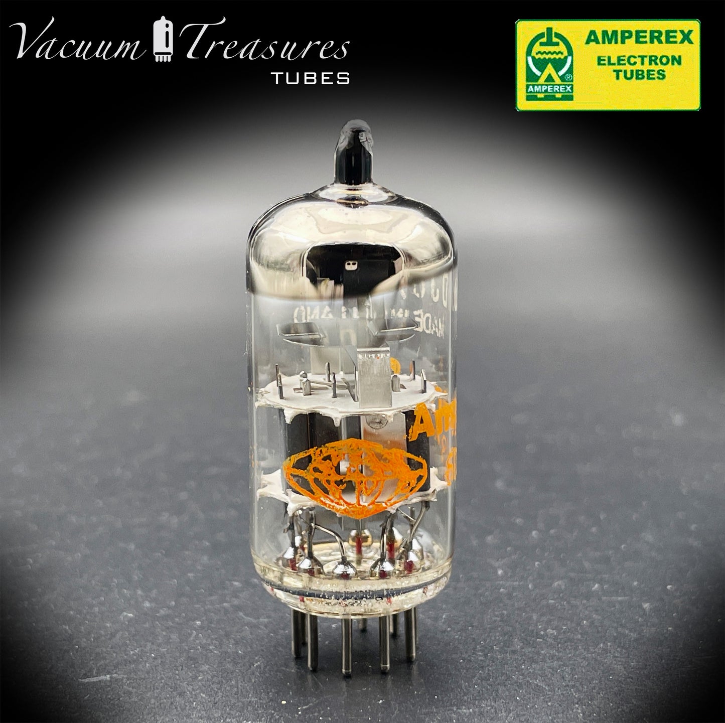 ECC88 6DJ8 NOS AMPEREX Disc Getter AMPLITREX Tested Tube Made in HOLLAND '60s