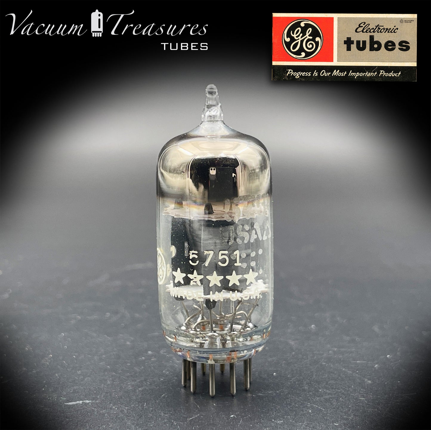 5751 GE NOS NIB Five Stars Gray Plates Halo Getter Tested Tube Made in USA '72