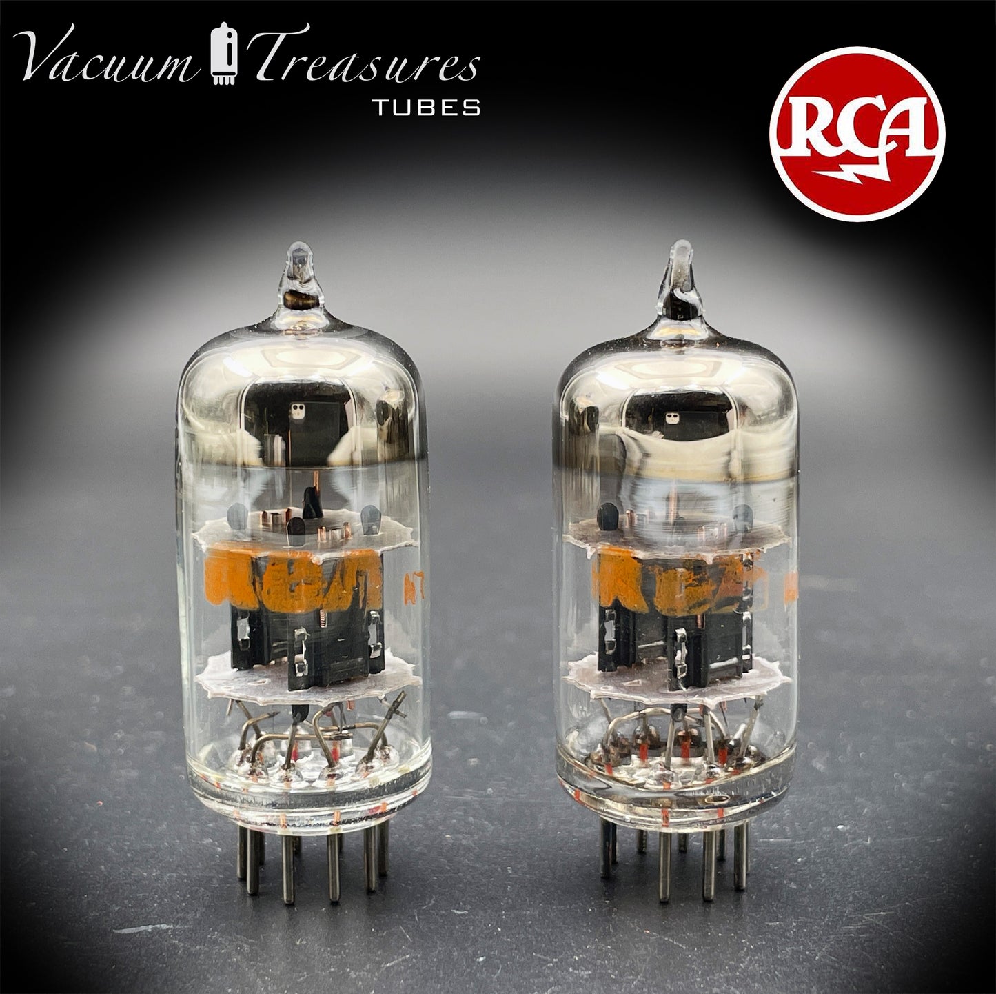 12AV7 RCA NOS NIB Black Plates Halo Getter Matched Pair Tubes Made in USA