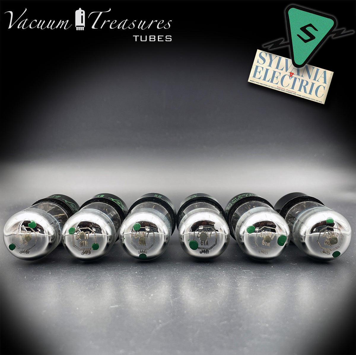 6SN7GTA NOS SYLVANIA Chrome Top Matched Sextet - Same Production Code - Low Noise & Microphonics - AMPLITREX Tested