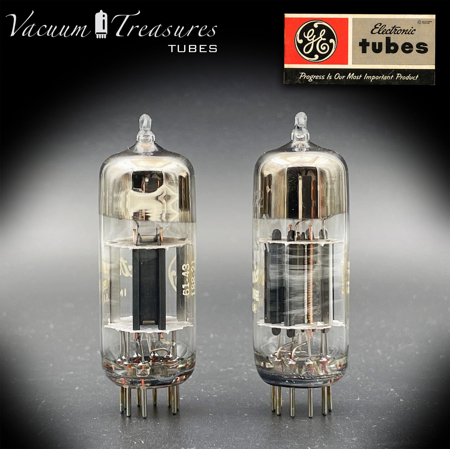 12B4A GE NOS Black Plates Halo Getter Low Noise & Microphonic Matched Pair Tubes Made in USA